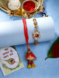 NVR Women & Men Set of 2 Red & Gold-Toned Stone-Studded Bhaiya Bhabhi Rakhi With Roli Chawal