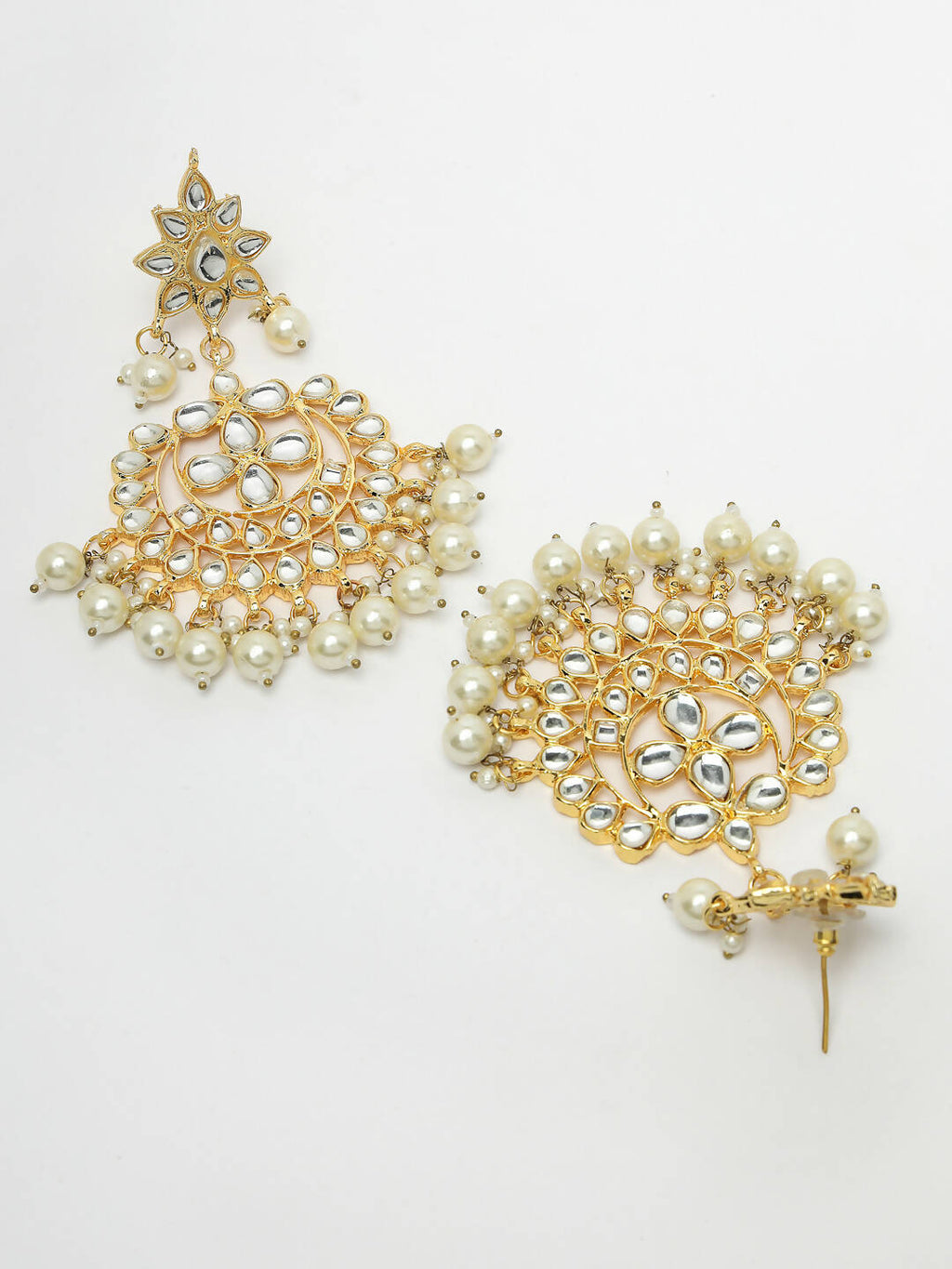NVR Women's Gold-Polished Kundan Chandbali Earrings