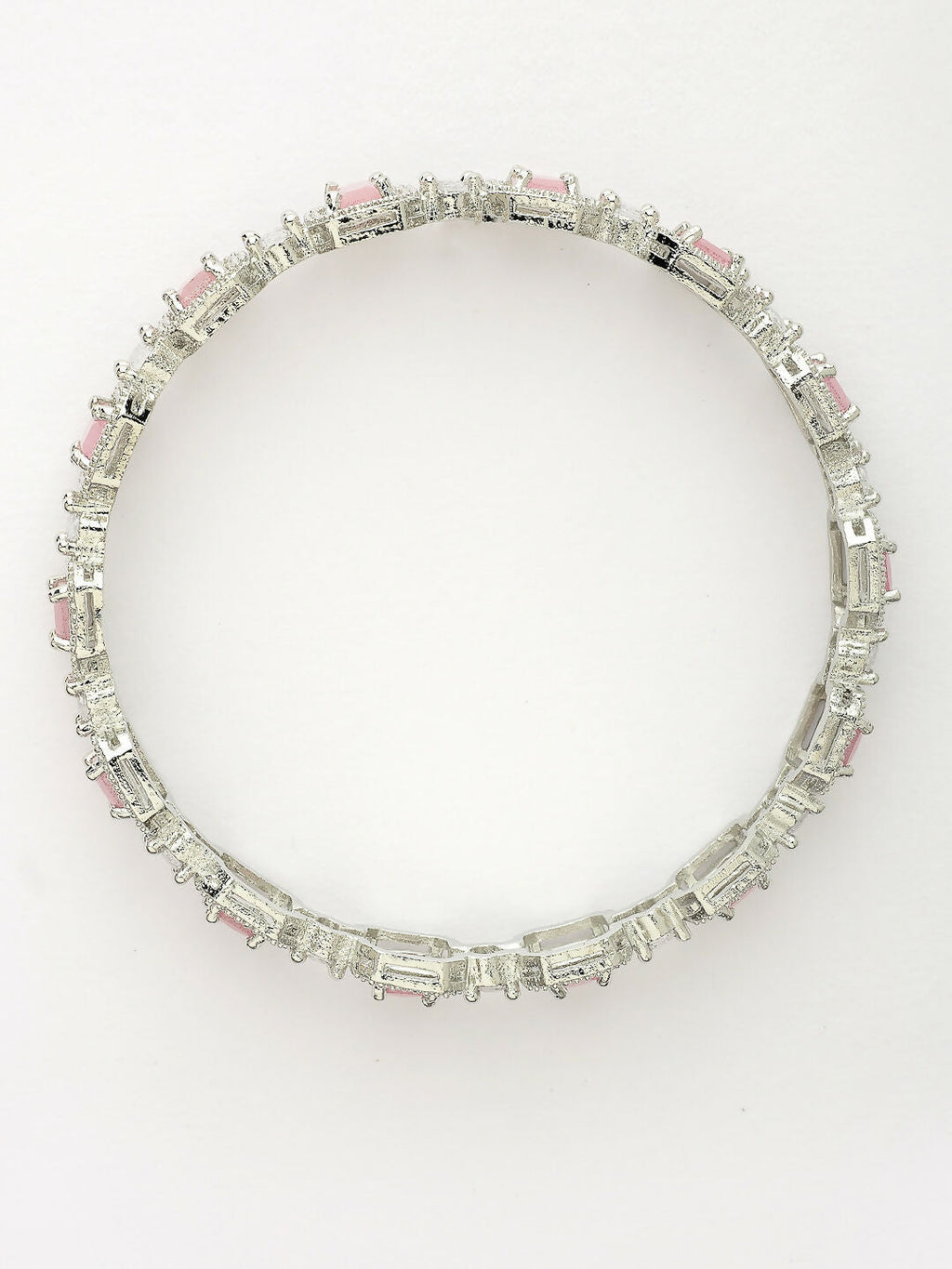 NVR Women's Set of 2 Silver-Plated Pink AD-Studded Bangles