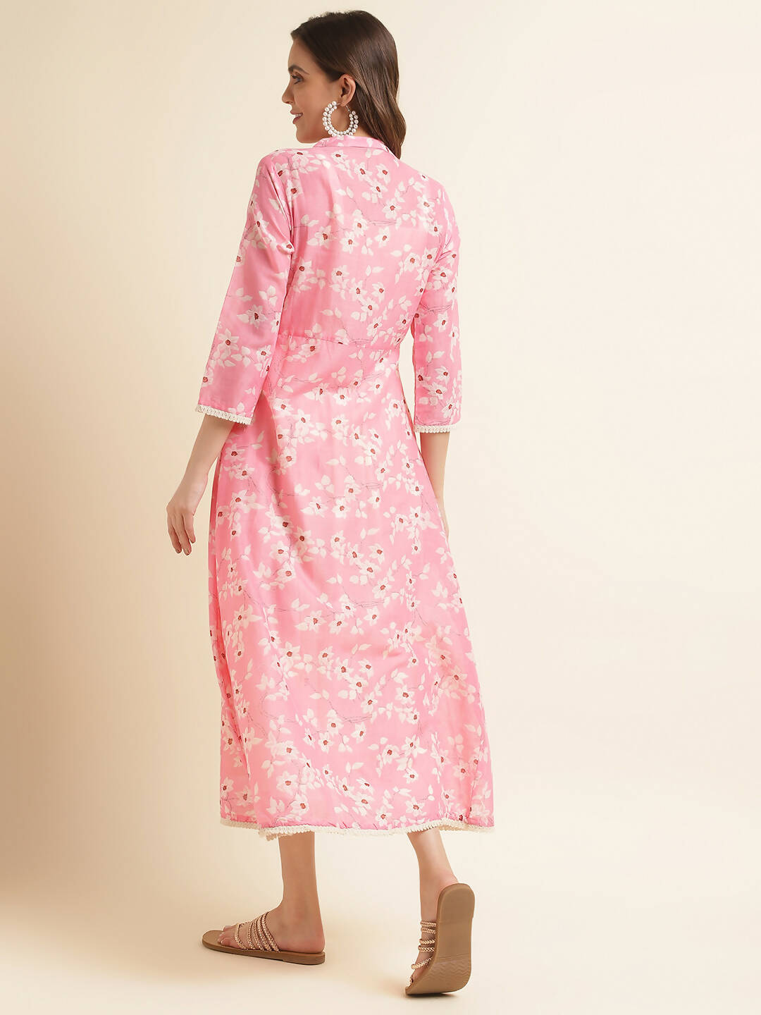 White Cotton Solid Flared Dress with Printed Shrug - Yukti