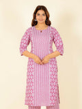 Aramya Pink Soft Cotton Floral Panelled Kurta for Women