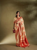Joban Fashion Cream & Pink Plain With Weaving Border Banarasi Silk Sarees