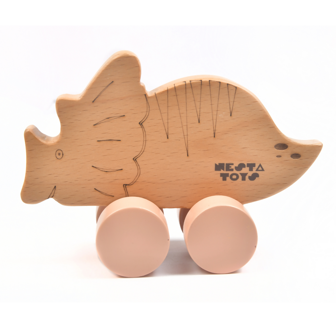 Nesta Toys Wooden Dinosaur Pull Along Toy for Toddlers & Infant 6+ Months, Wooden Toy for Babies