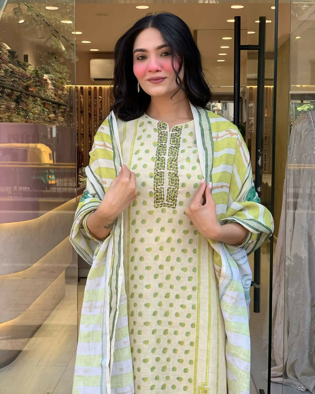 The52 Multi Women's Gorgeous Linen Silk Fabric Embroidered Work Straight Kurta Pant and Dupatta Set
