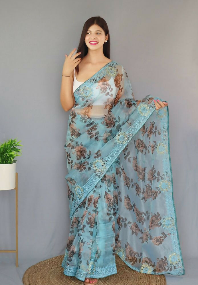 Vamsee Man Mohini Sky Organza Saree