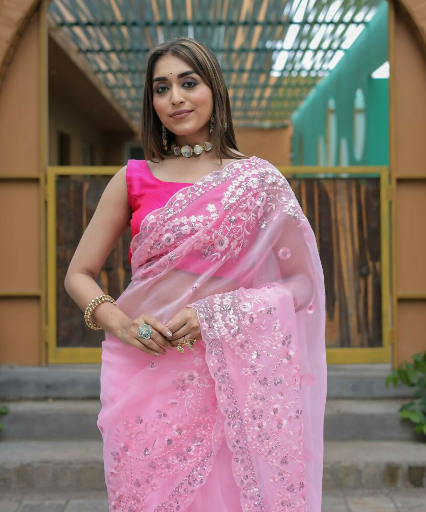 Vamsee Kiki Baby-Pink Organza Saree