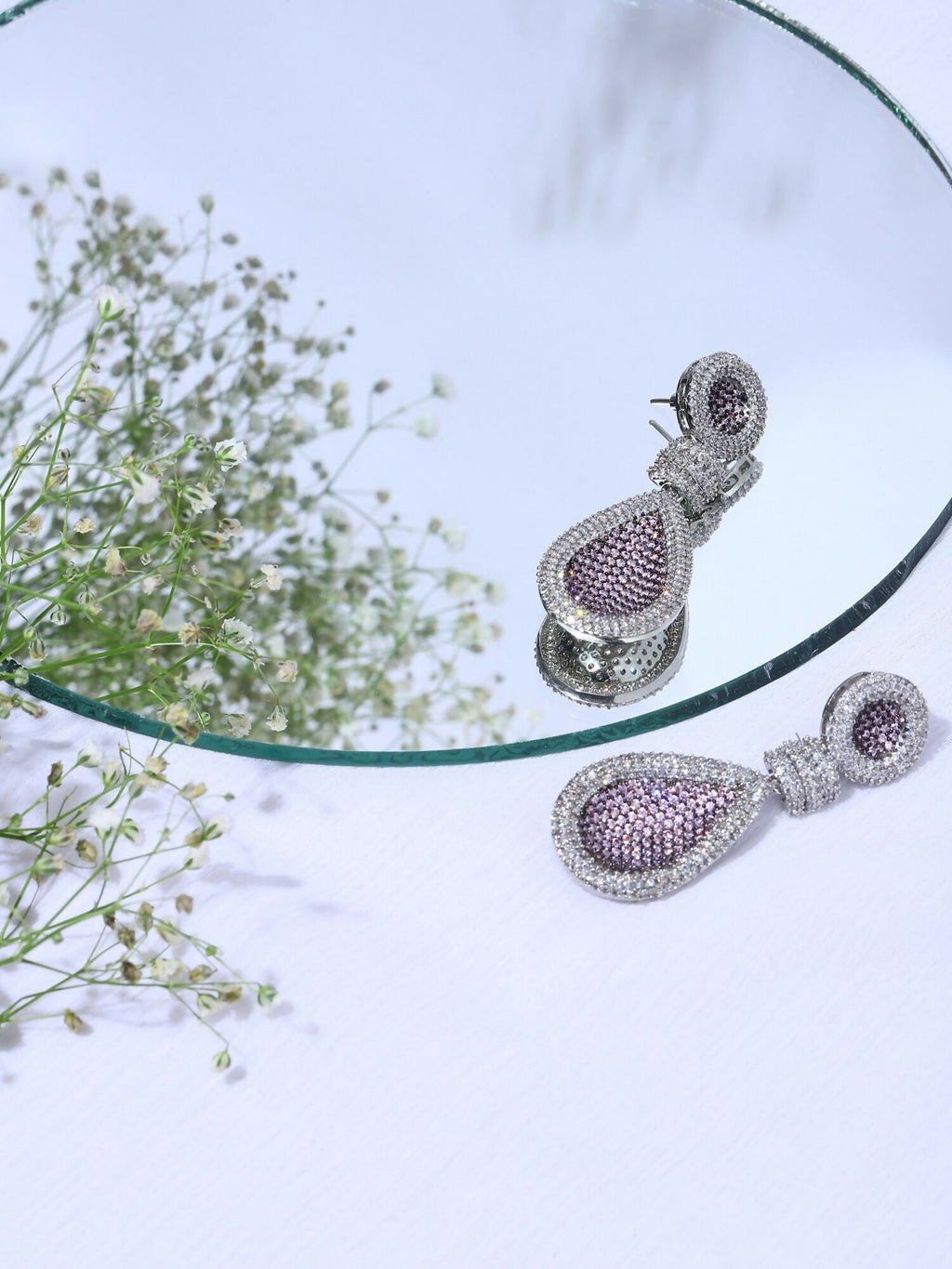 Purple and Silver Tone Stone Earrings - Ruby Raang