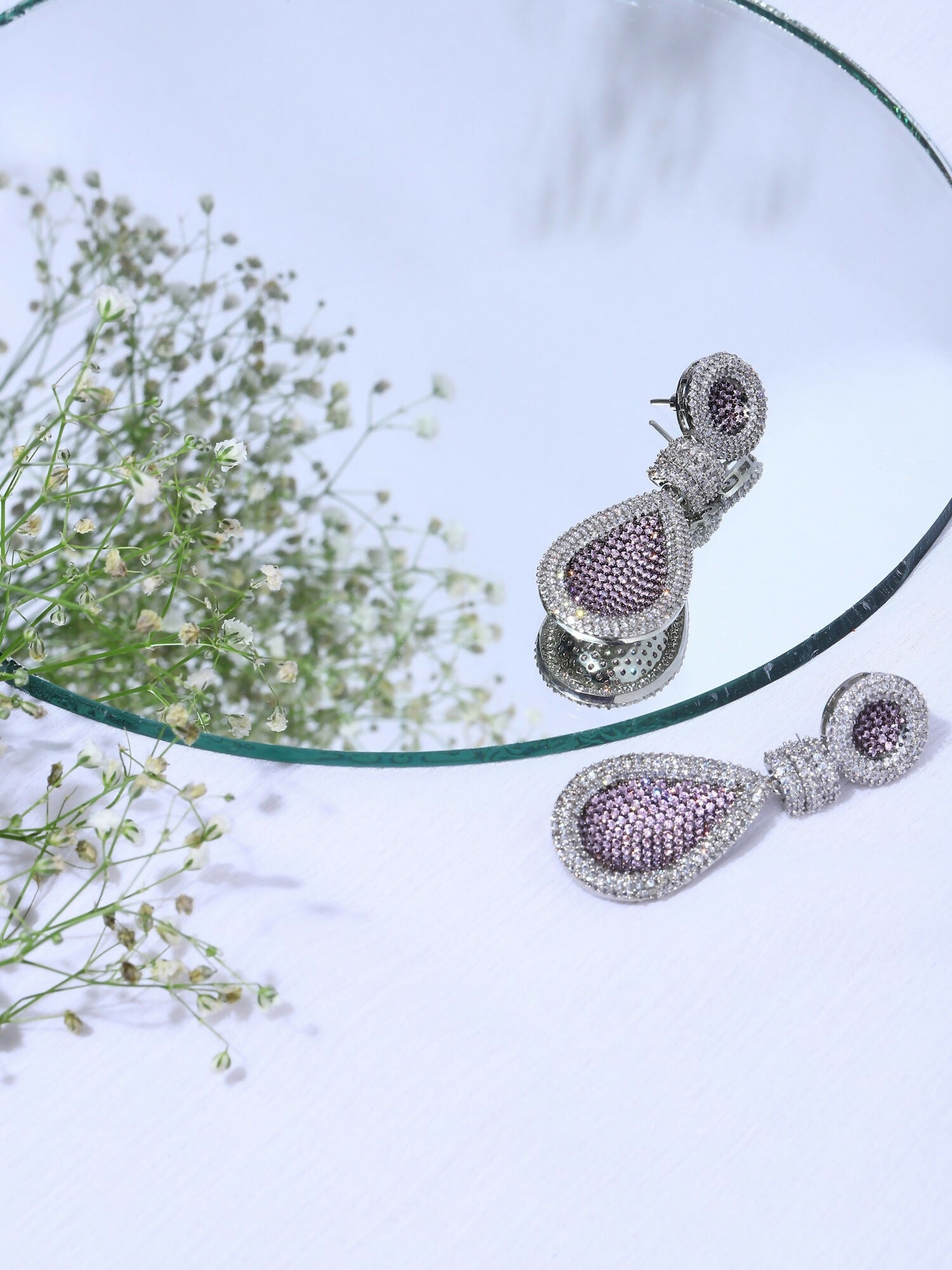 Purple and Silver Tone Stone Earrings - Ruby Raang