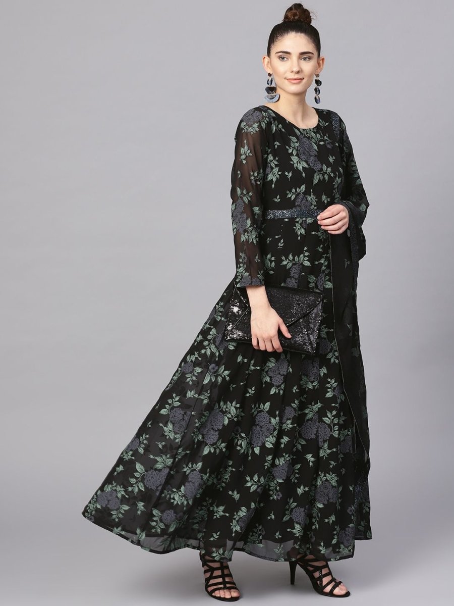 Ahalyaa Black Georgette Anarkali Kurta With Dupatta