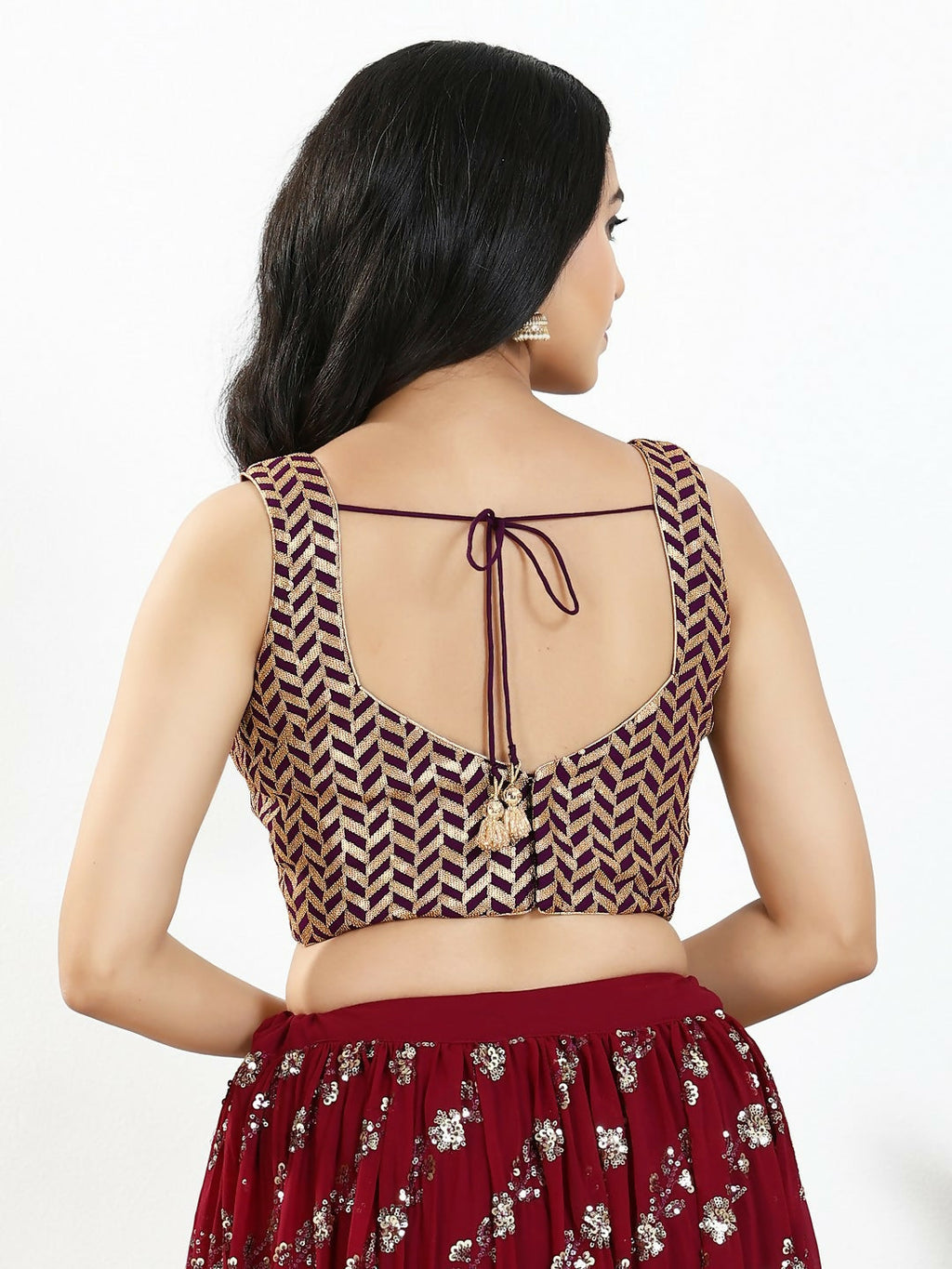 Joban Fashion Wine Silk Padded Blouse With Sweetheart Neck Sleeveless