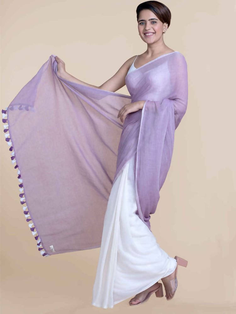 Suta Women Lavender And White Mul Cotton Saree