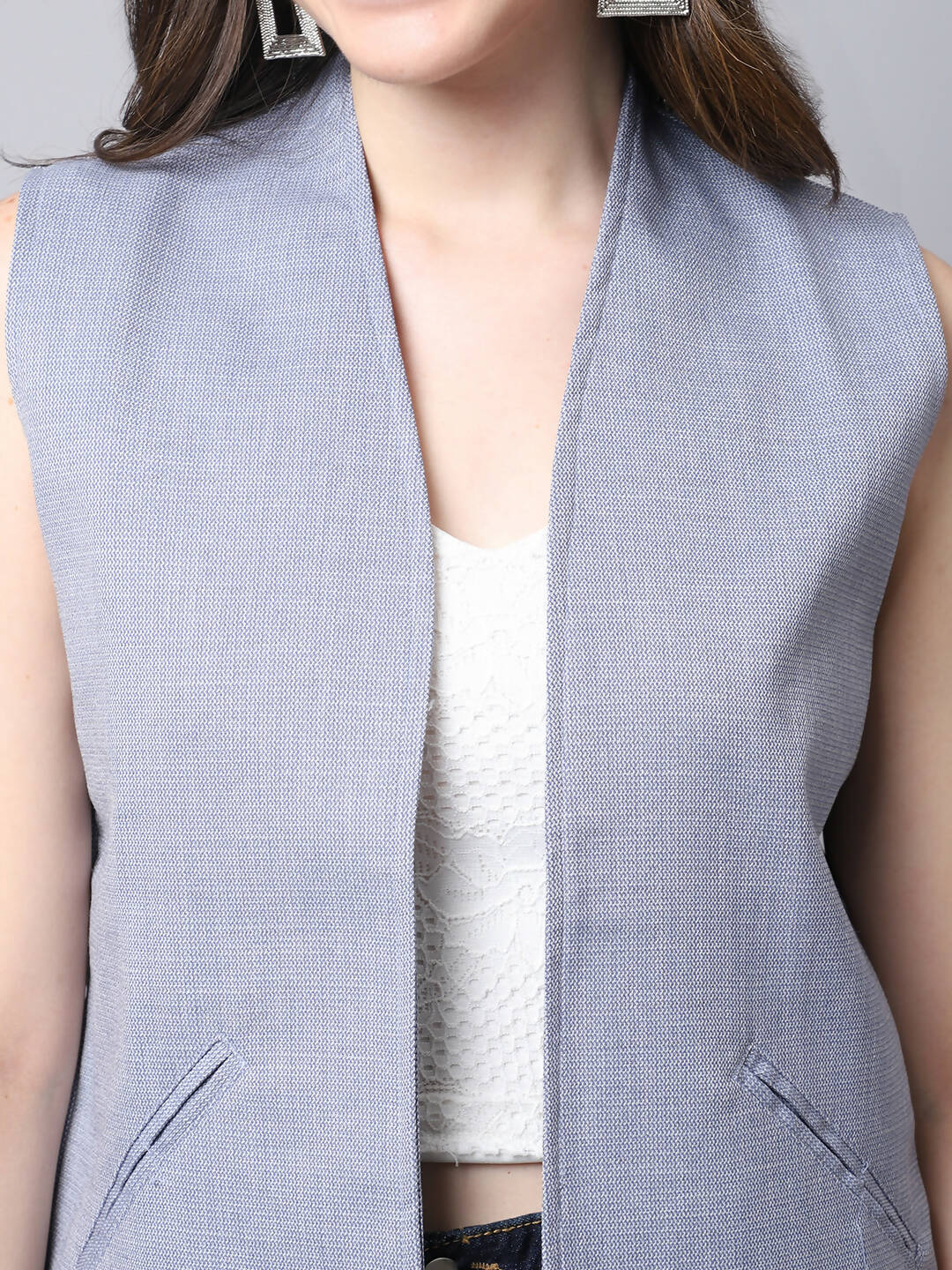 Even Apparels Grey Polyblend Open Front Women's Waistcoat