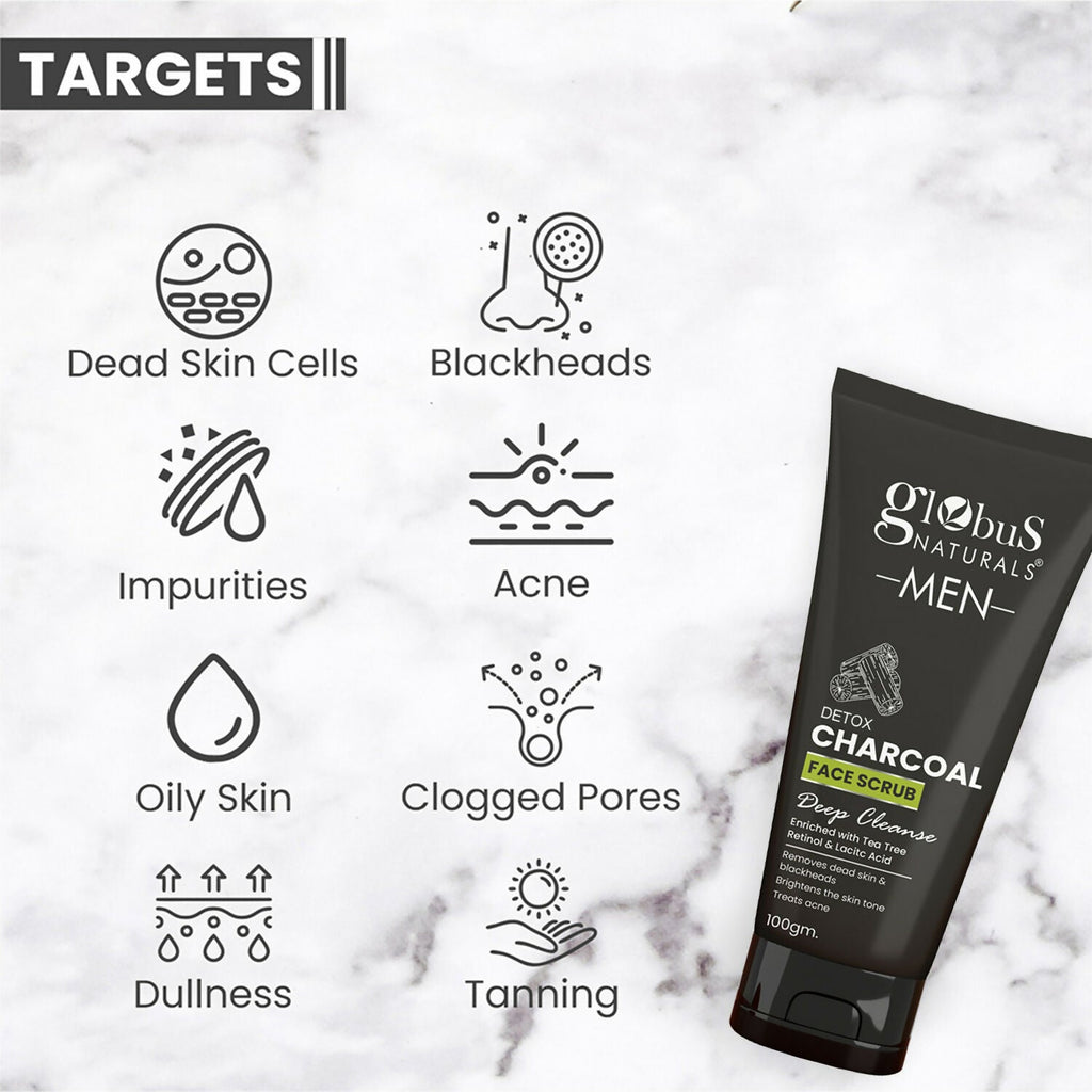 Globus Naturals Anti Pollution & Anti Acne Detox Charcoal Face Scrub for Men