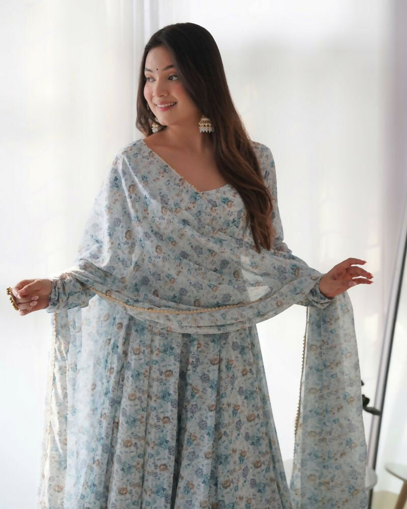Joban Fashion Sky Kurta Set Organza Sequin Embroidery Work