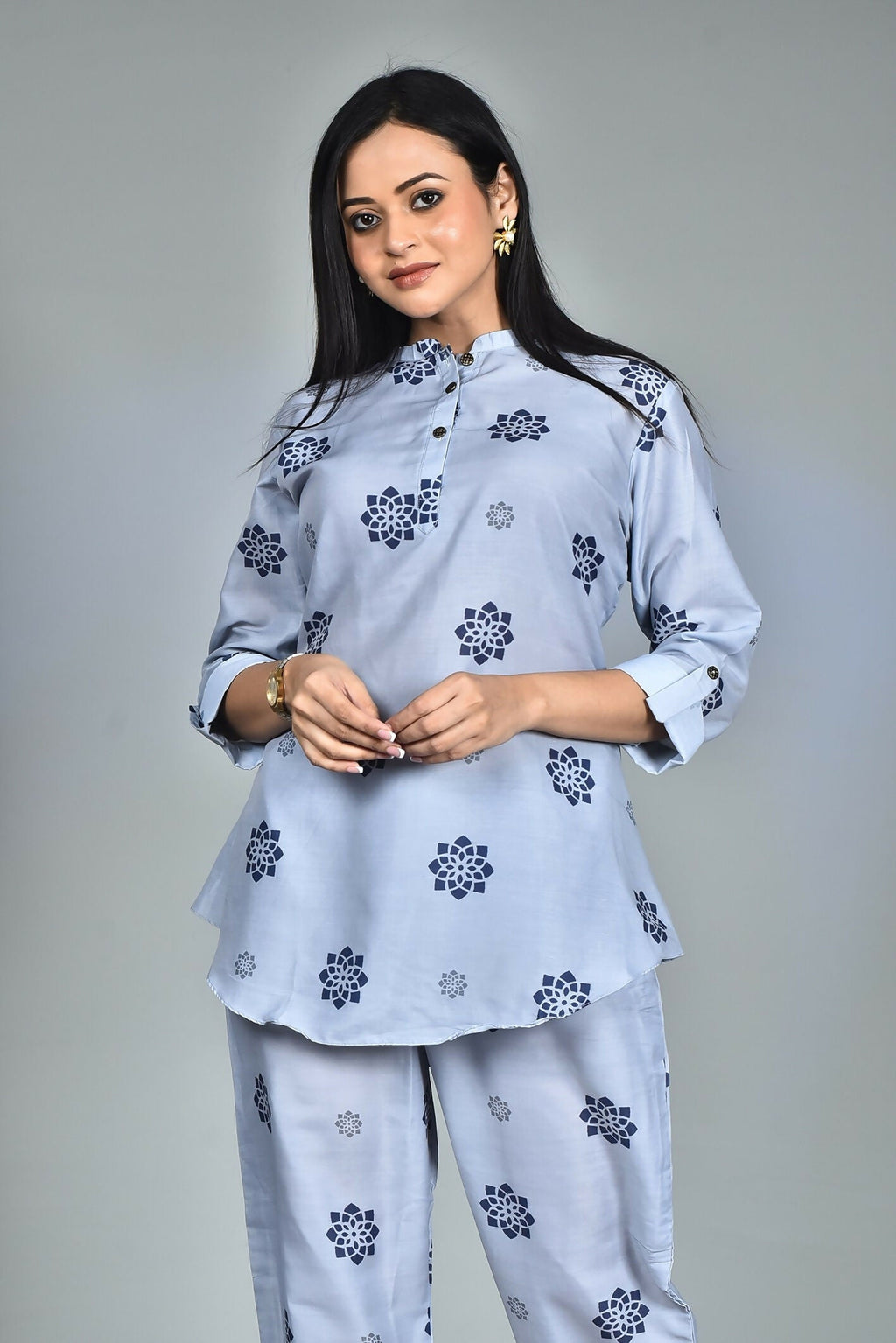 Morchari Digital Print Semi Muslin Co-Ord Set Top & Trouser-Multicolor