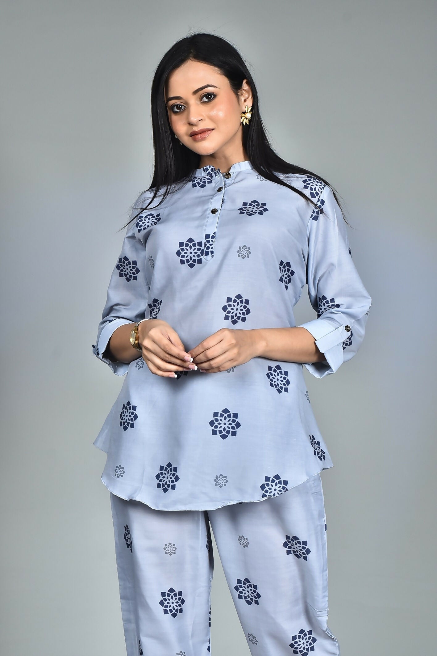 Morchari Digital Print Semi Muslin Co-Ord Set Top & Trouser-Multicolor