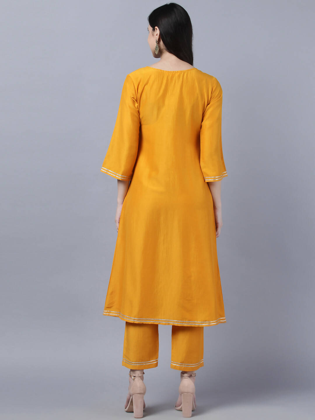Myshka Stylish Mustard 3/4 Sleeve Women's Kurta Pant with Dupatta Set