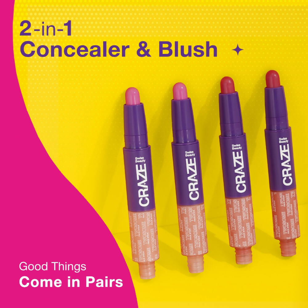 Swiss Beauty Craze Twosome Face Stick 2-In-1 Beauty Wand Concealer and Blush - 1 Fair - Rose