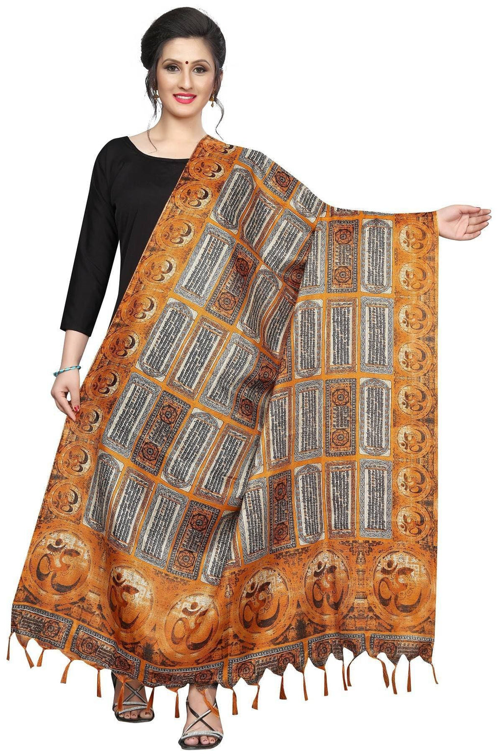 Vamika Mustard Multi Printed Khadi Bhagalpuri Dupatta