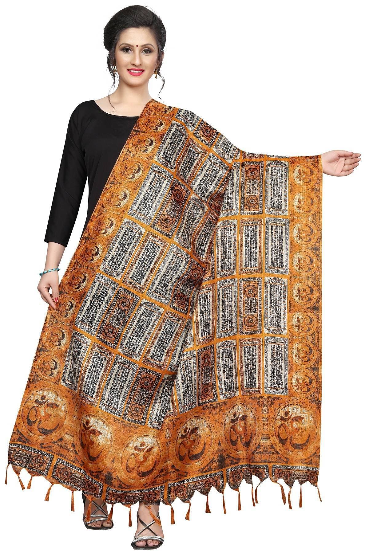 Vamika Mustard Multi Printed Khadi Bhagalpuri Dupatta