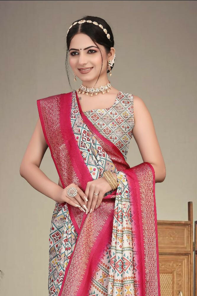 PR Fashion Multi Heavy Rich Cotton Silk Digital Print & Jacquard Saree