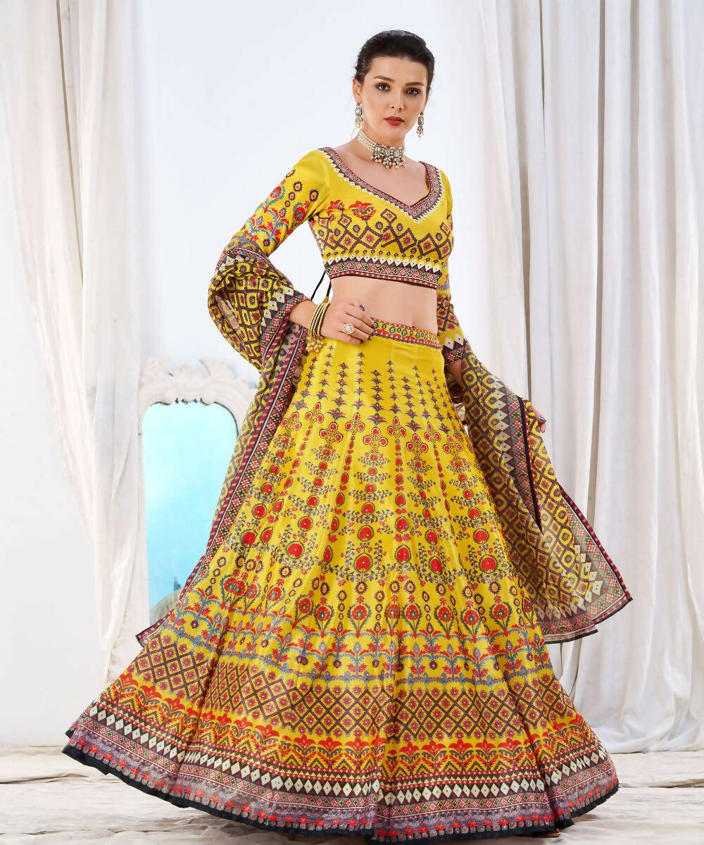 Wedding Designer Yellow Chinon Lehengha Choli - Anbazaar