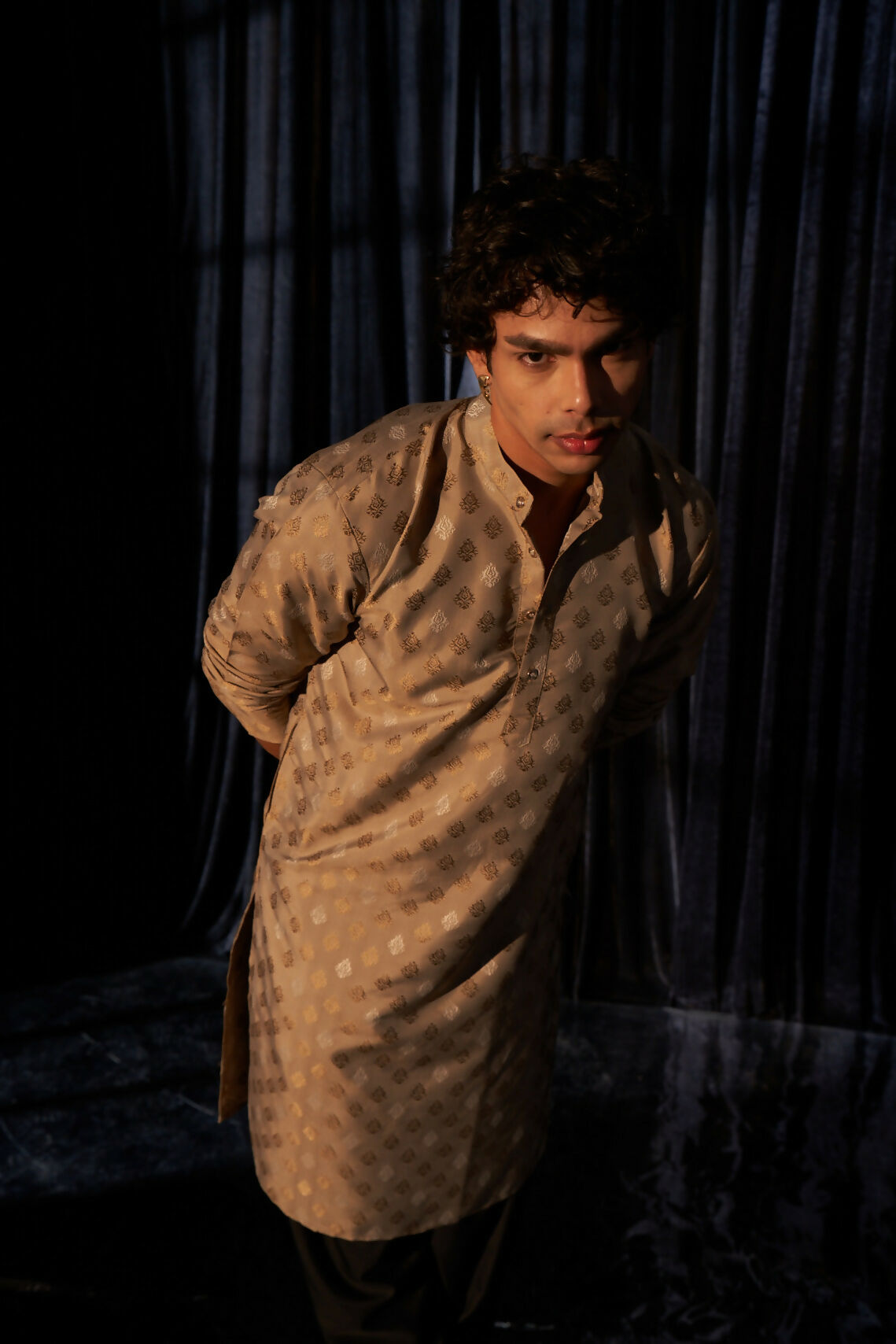 Light Brown Viscose Wevon Designer Men's Kurta Set - Mahotsav