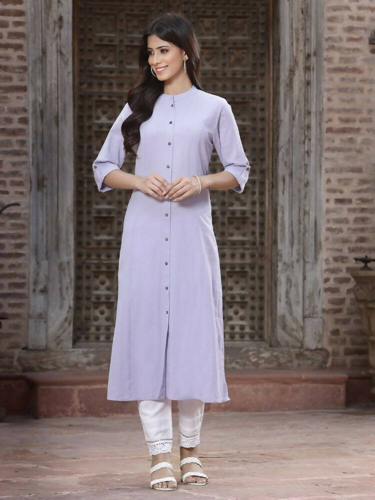 Juniper Women`s Lilac Cotton Flex Solid A-Line Kurta