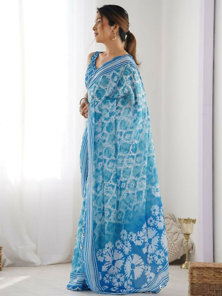 PR Fashion Sky Georgette Digital Print With Mirror Work Saree