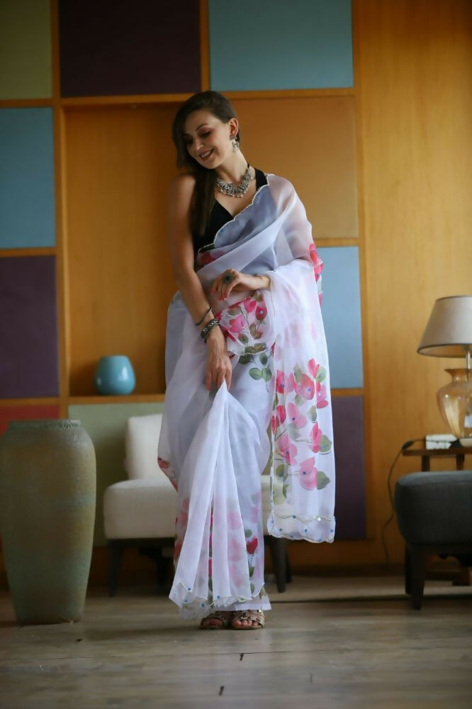 Vamsee Dhruti2 White Organza Saree