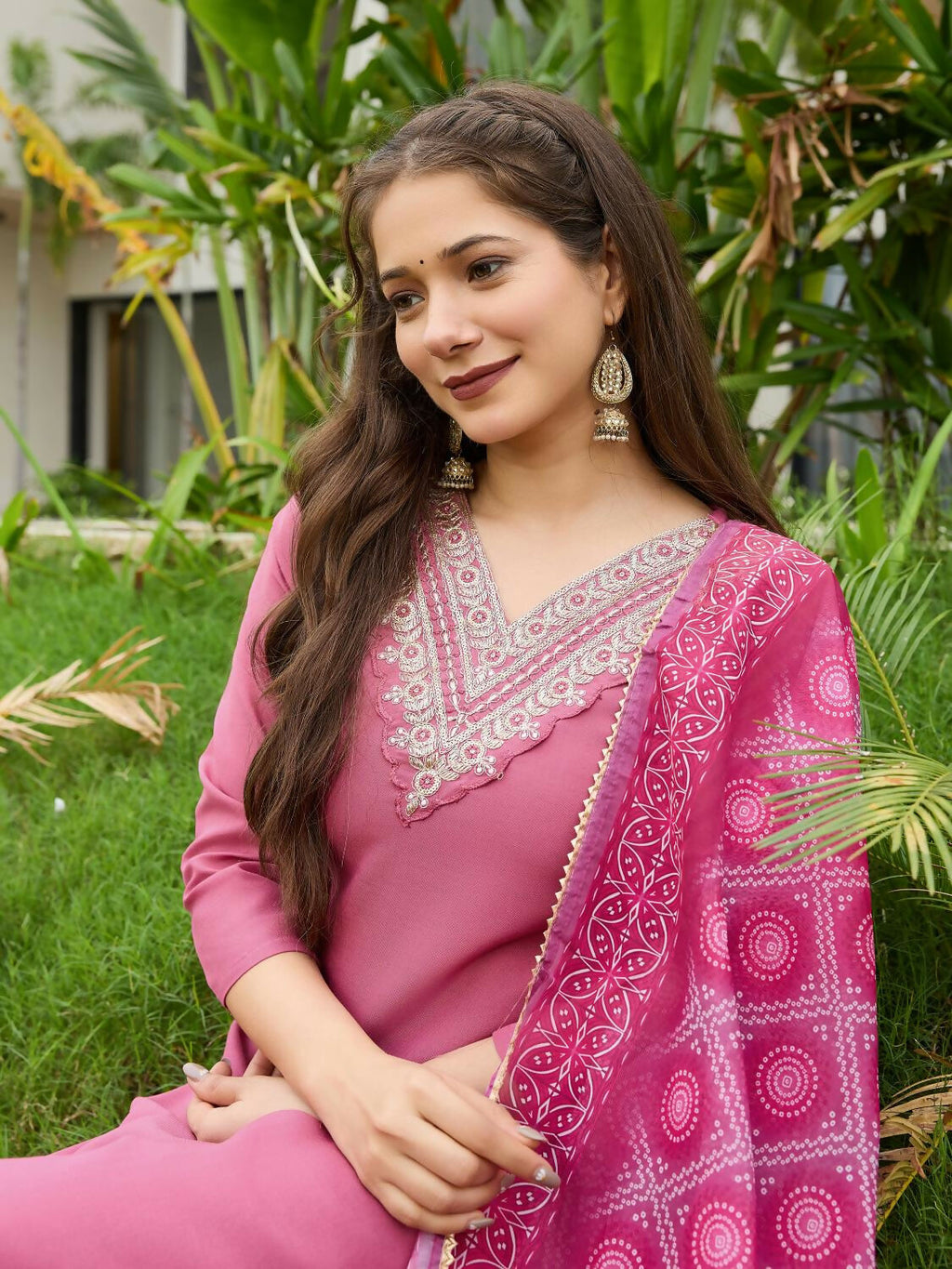 The52 Gajri Women's Beautiful Embroidered Rayon Fabric with Straight Kurta, Pant and Dupatta Set