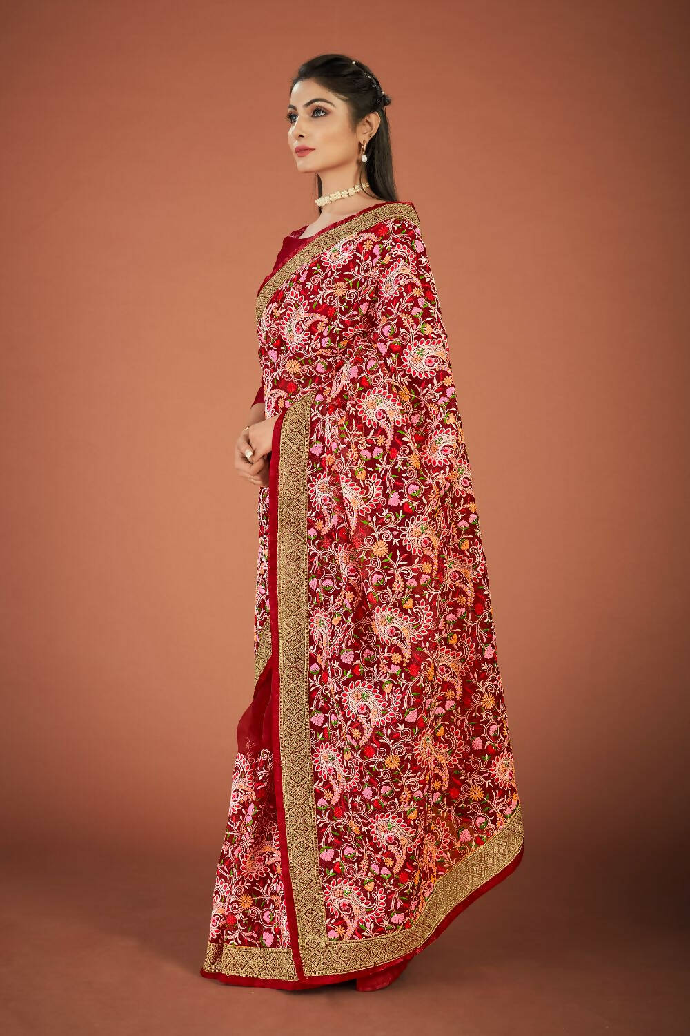Vamsee Maroon Organza Saree