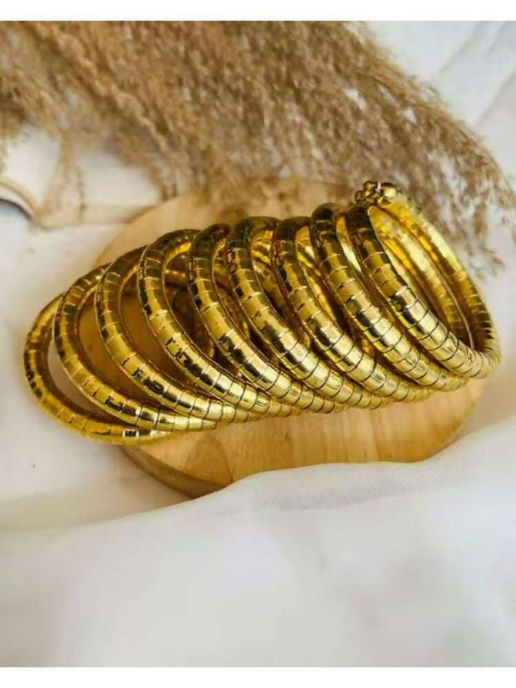 NVR Women Handmade Gold-Polished Spiral Bangle