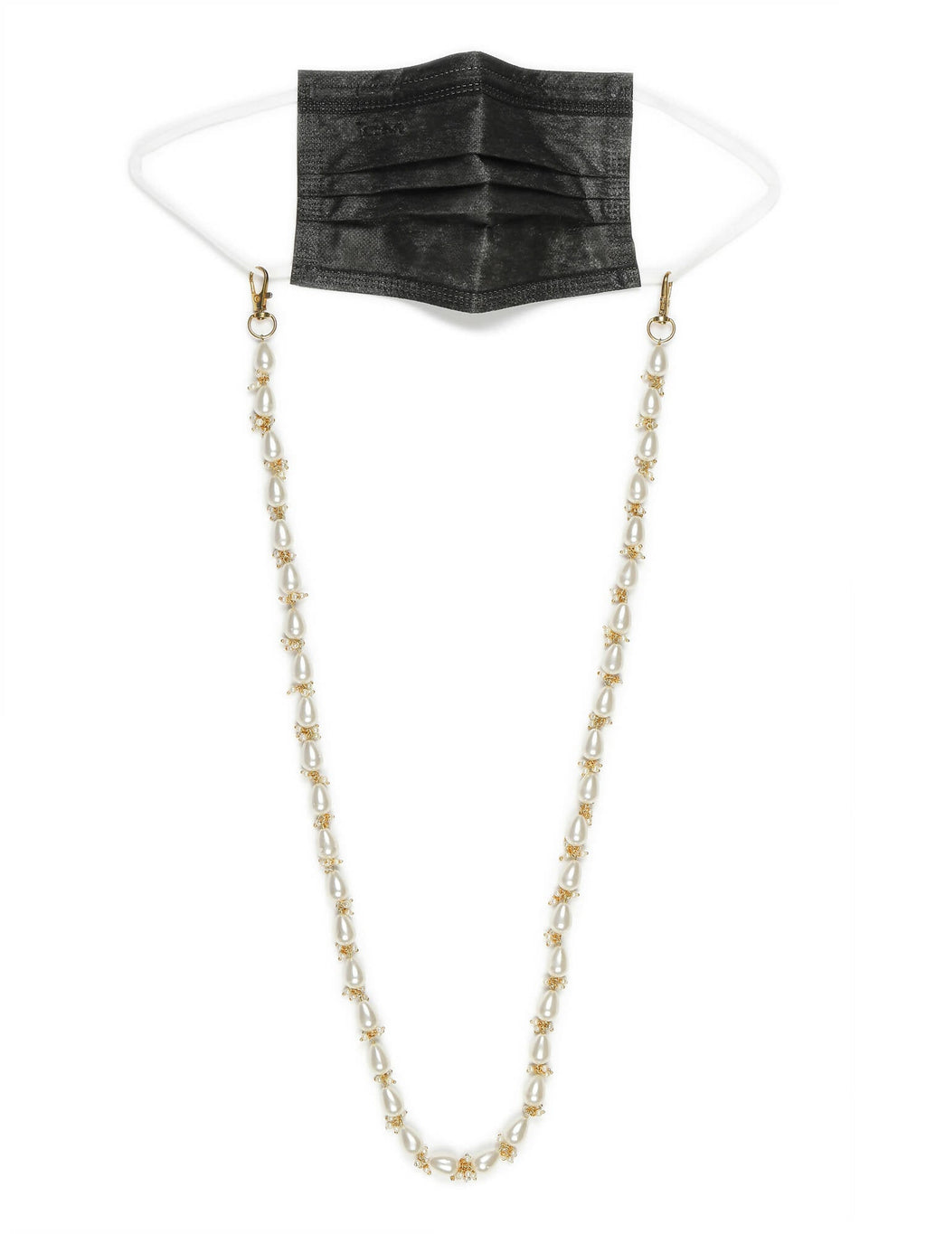 Gold-Toned White Embellished Mask Chain - Ruby Raang