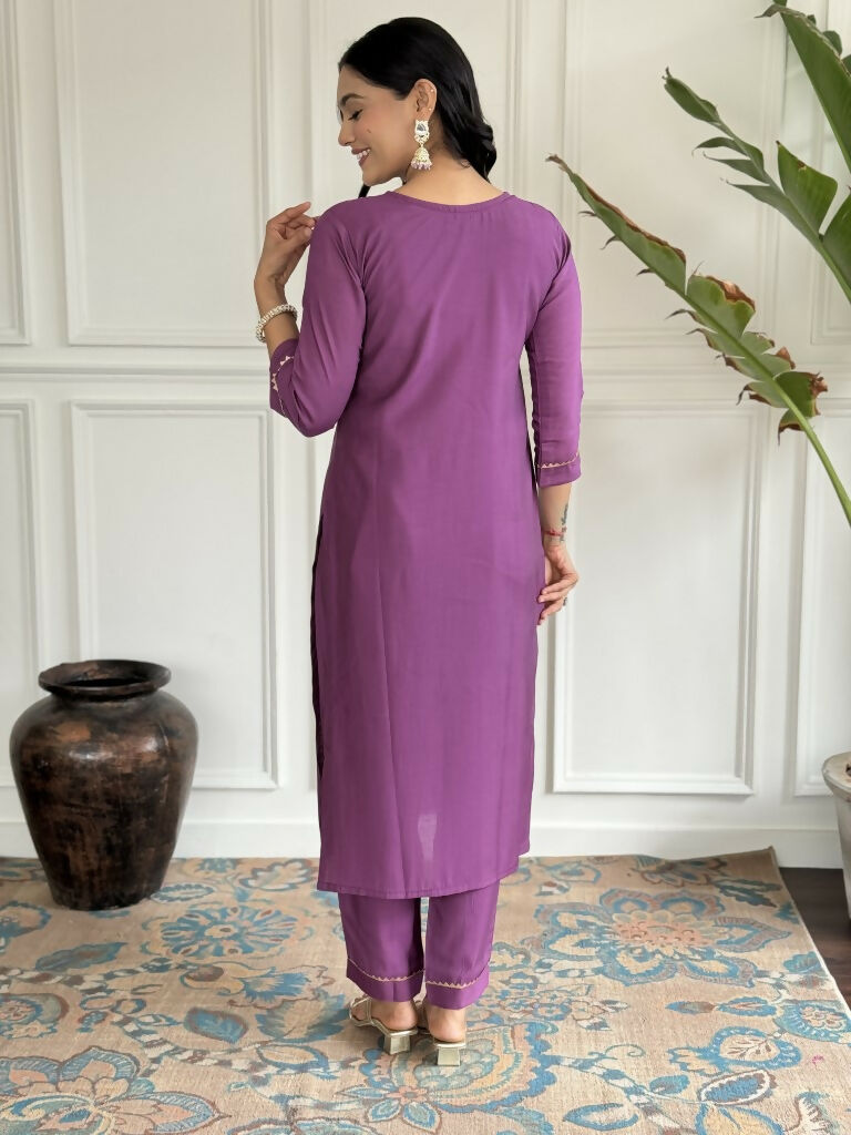 Purple Viscose chanderi Stitched Suit With Dupatta - Tanisha