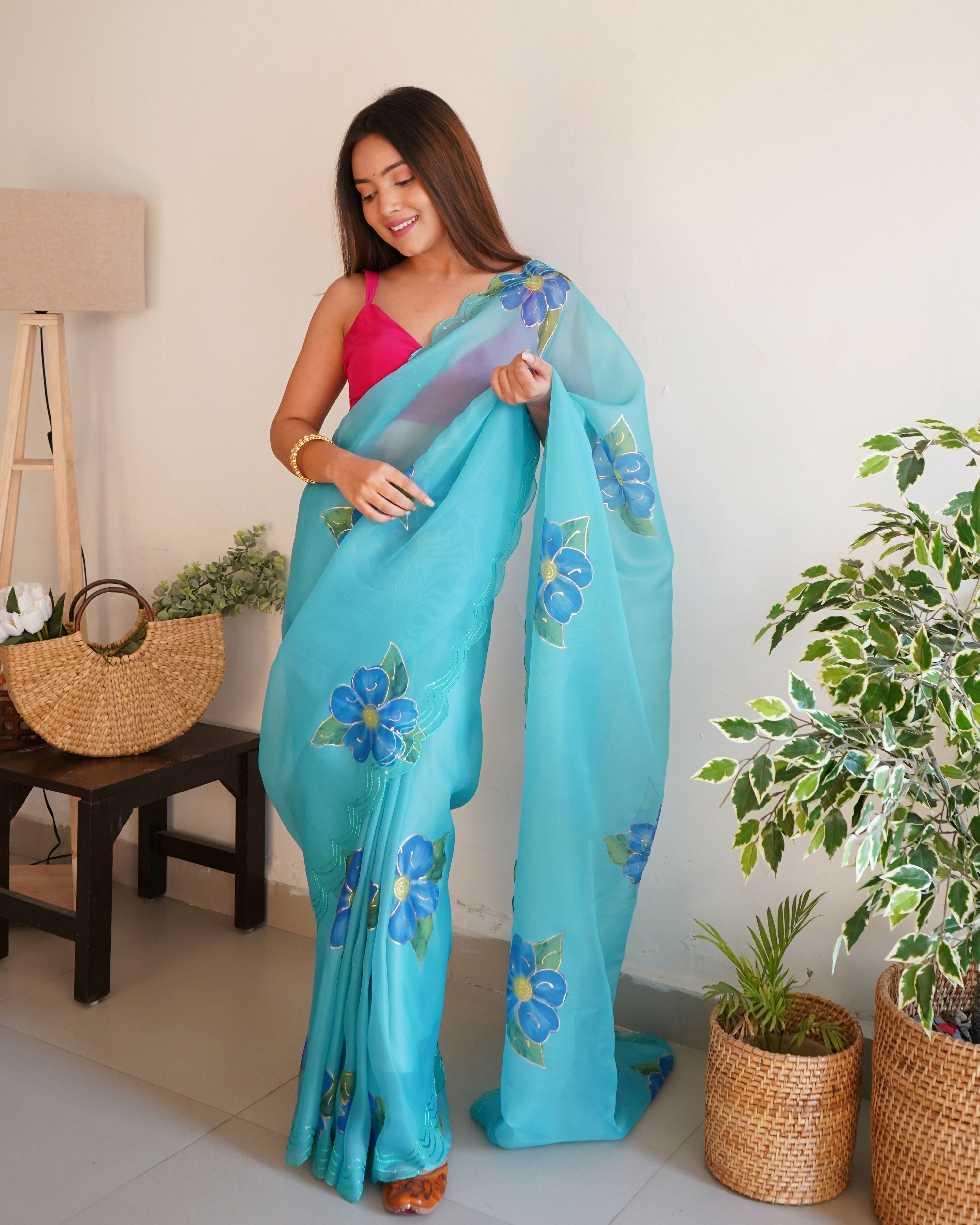 Vamsee Divisha Sky Organza Saree