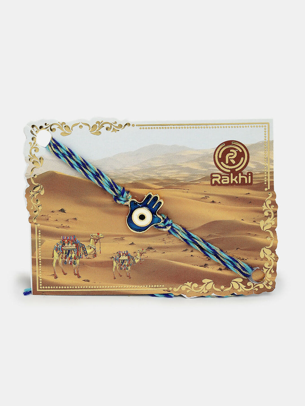NVR Women & Men Set of 4 Blue Evil Eye Charm Rakhi With Roli Chawal & Chocolate