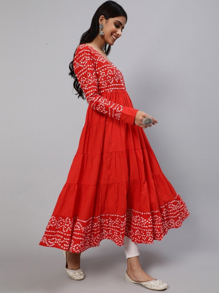 Aks Bandhani Yoke Design Long Sleeves Cotton Anarkali Kurta