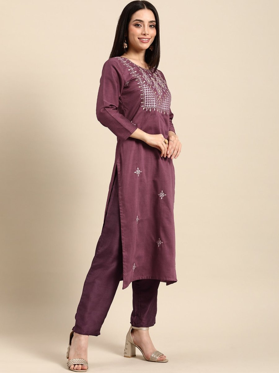 All About You Women Ethnic Motifs Embroidered Kurta With Trousers