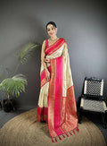 Joban Fashion Cream Banarasi Soft Silk Woven Saree