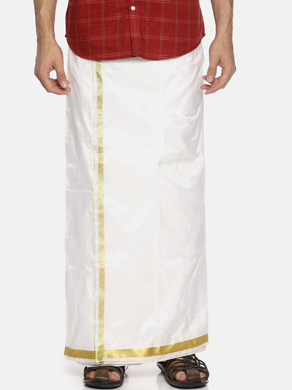 Sethukrishna White Solid Readymade Dhoti For Men