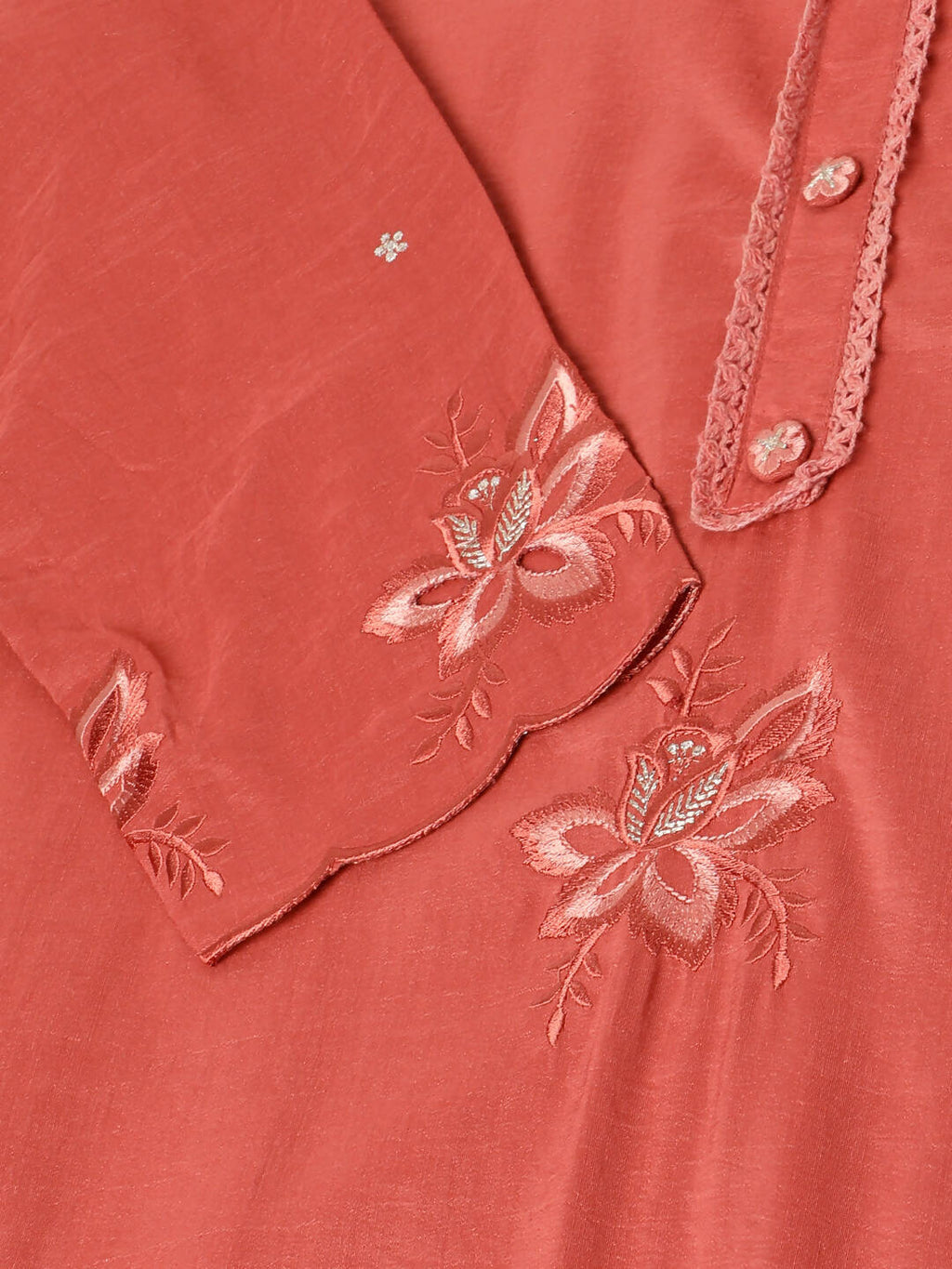 Orange Chinon Silk Embroidered Straight Kurta with Trouser & Dupatta - Salimar