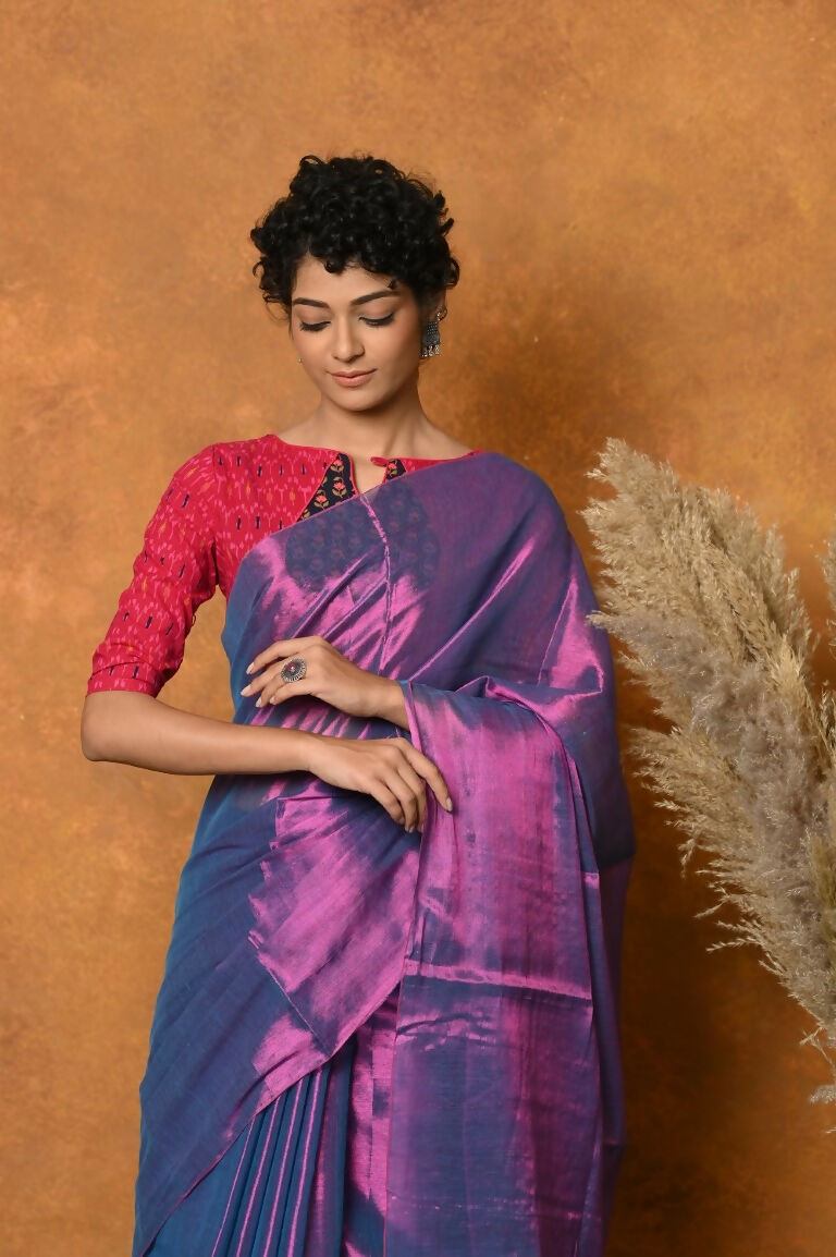 Very Much Indian Fusion Cotton Tissue Shimmer Saree - Dual Tone Purple