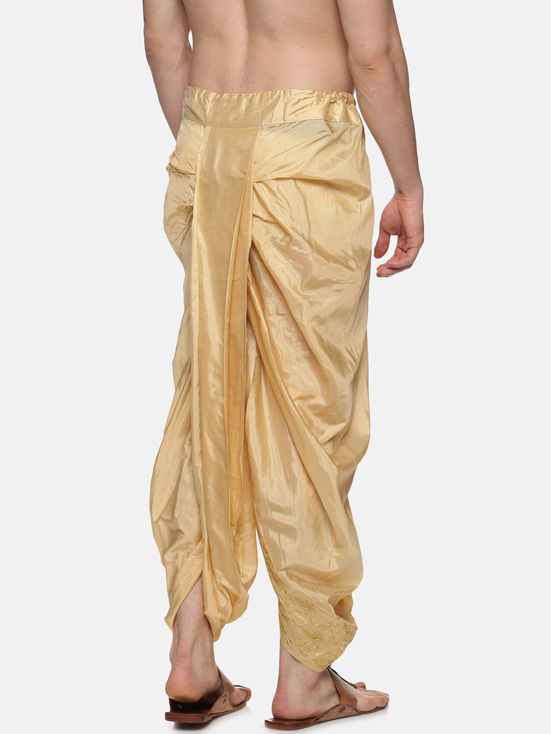 Sethukrishna Gold-Coloured Embroidered Dhoti Pant For Men