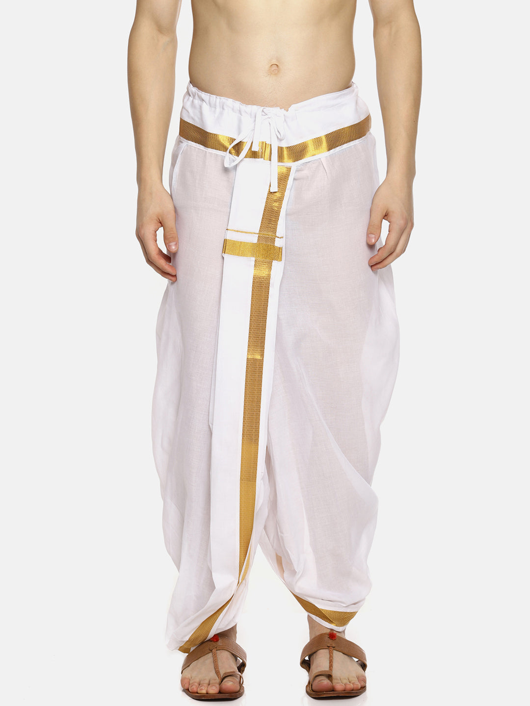 Sethukrishna Men White Solid Readymade Dhoti