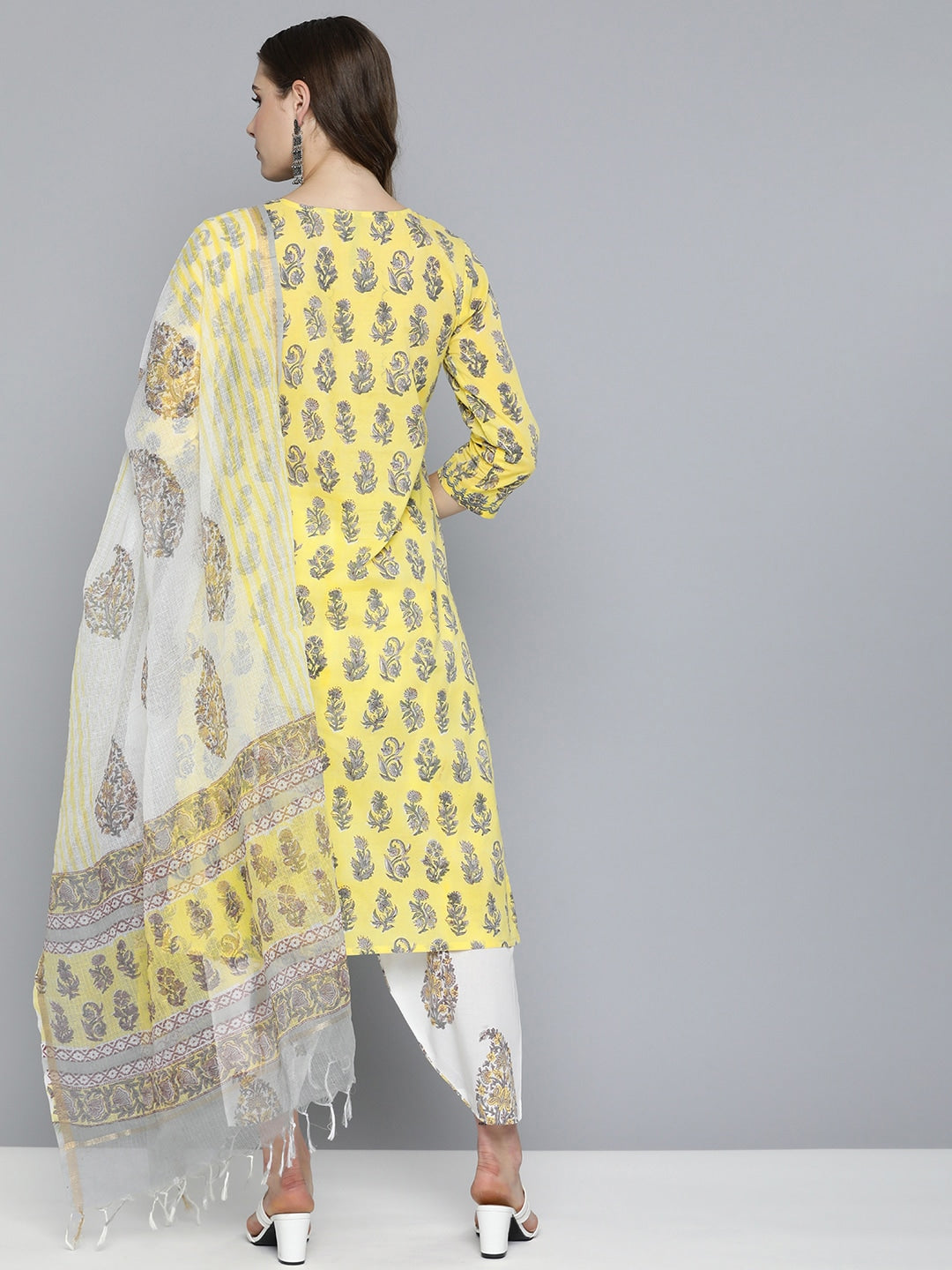 HERE&NOW Motifs Printed Regular Pure Cotton Kurta with Salwar & With Dupatta