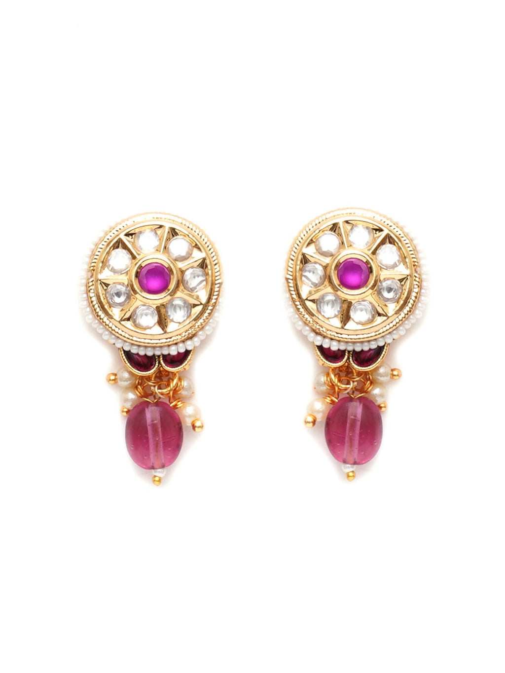 Kundan Studs with Stones (Gold) - Ruby Raang