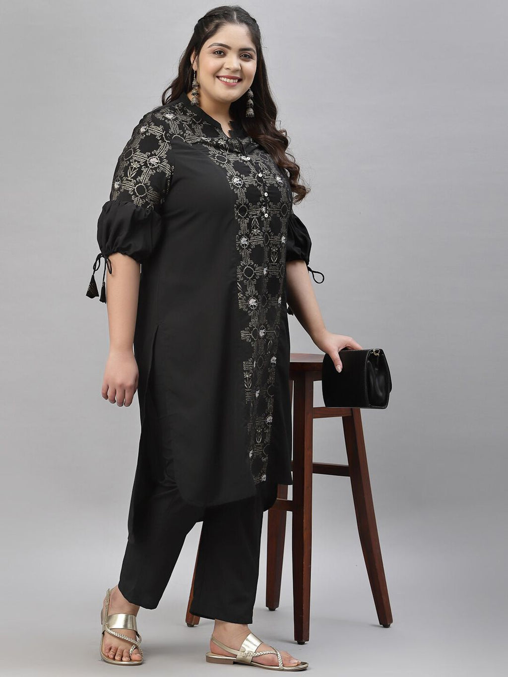 Sztori Printed Notch Neck Regular Kurta with Trousers