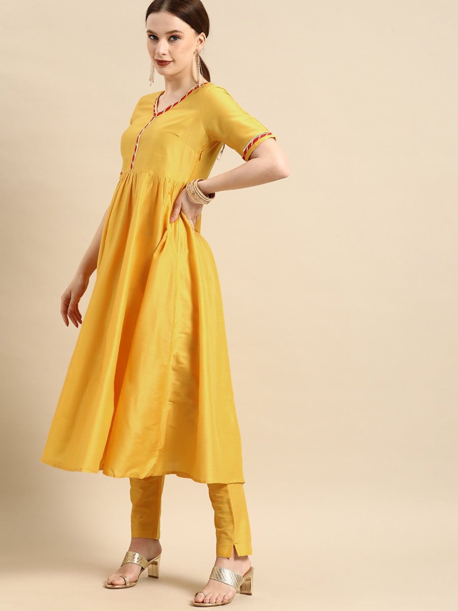 All About You Women Yellow & Red Gotta Patti Kurta with Trousers & With Dupatta