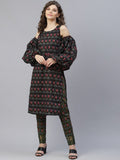 Aks Ethnic Motifs Printed Cold-Shoulder Sleeves Pure Cotton Kurta With Trousers